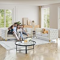 Vista 3 de JEEOHEY Juego de Sofás Chesterfield de 2, Sofá Moderno de Terciopelo con Capitoné y Ribete de Tachuelas, Sofá Tapizado de Asiento Profundo, Sofá