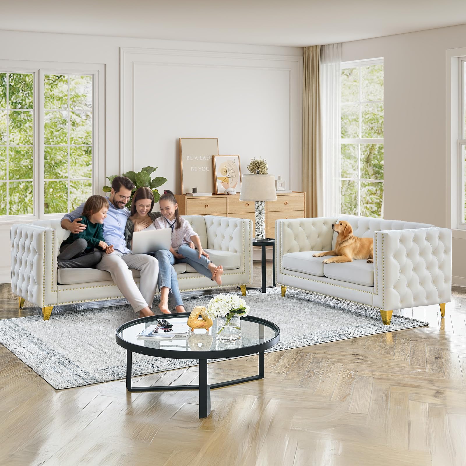 Amazon.com: JEEOHEY Chesterfield Sofa Set of 2, Modern Velvet