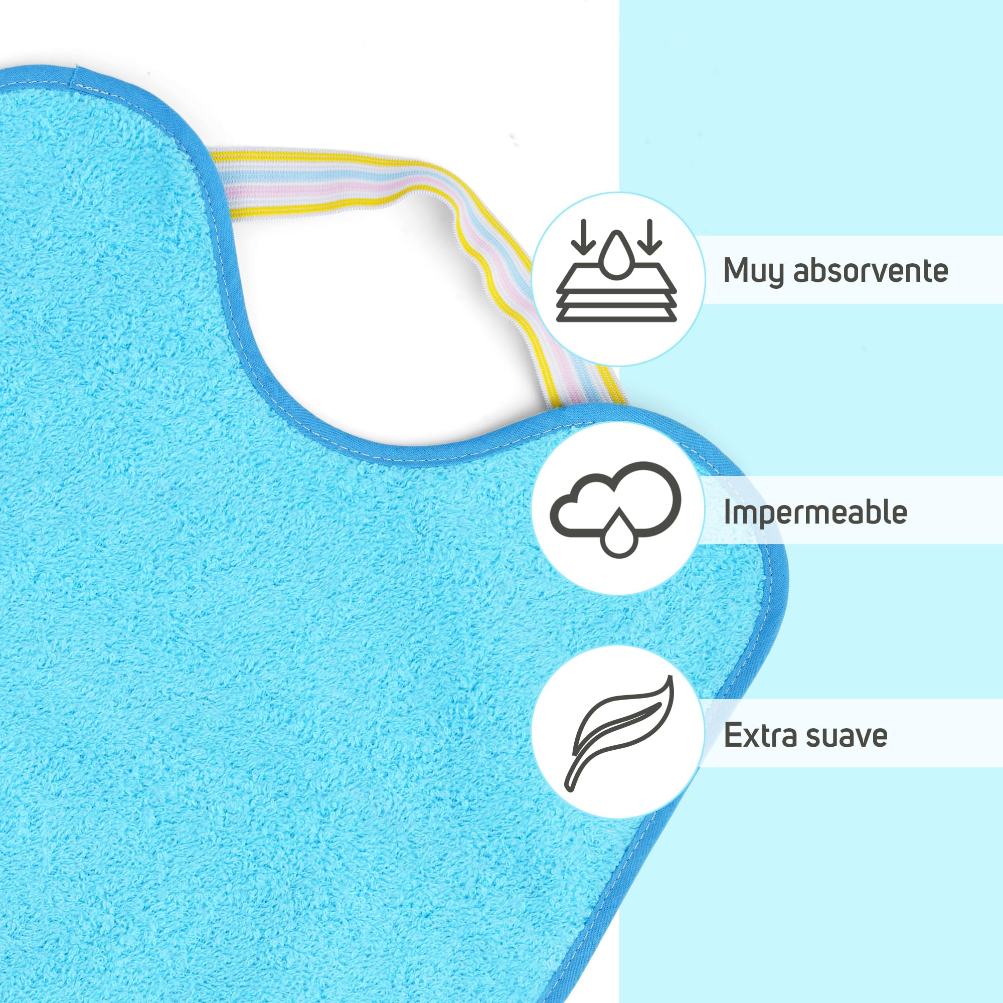Ti TIN Pack 4 Baberos Bebé Impermeables y Absorbentes - A partir 12 meses - Ideal Guardería con Goma Elástica y Rizo de Algodón Suave - Baberos Grandes 31x38 cm