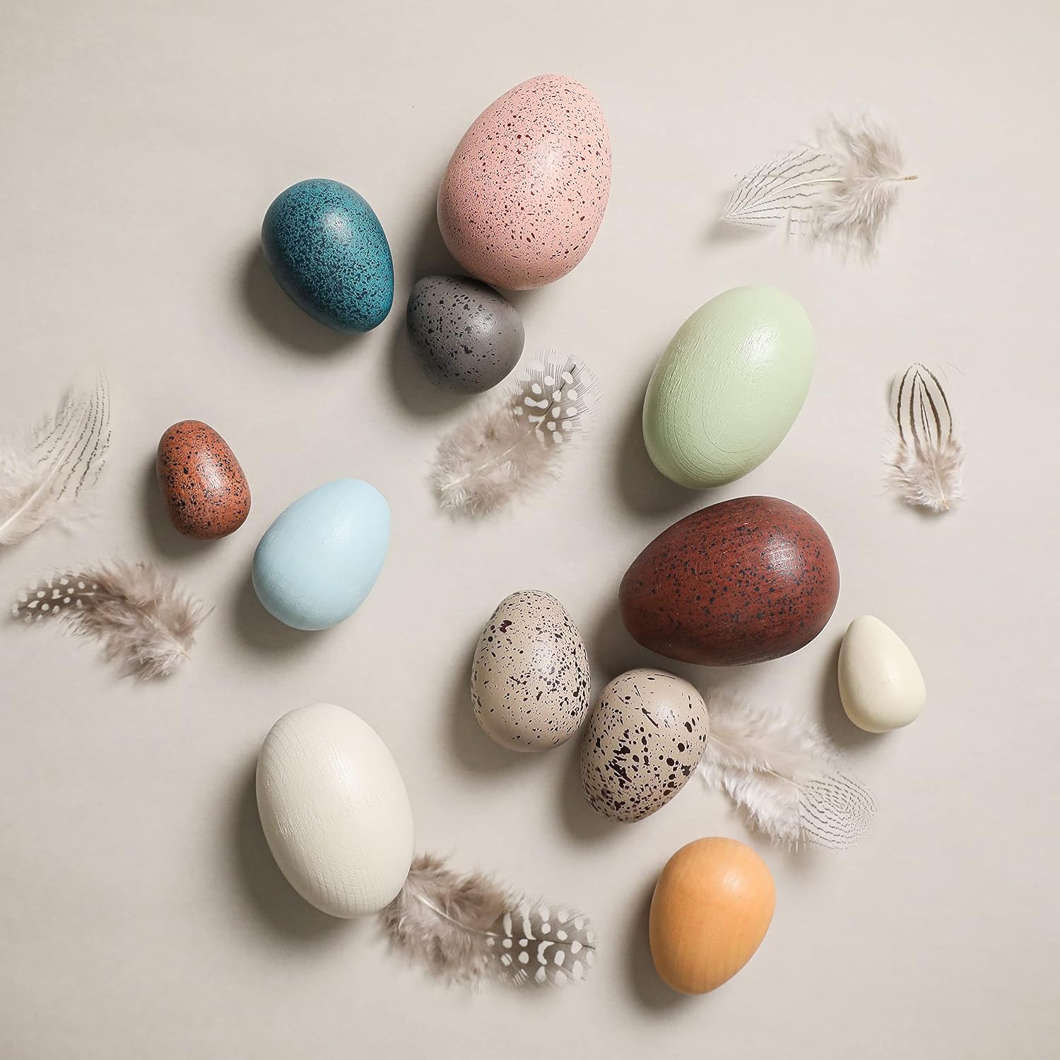 Wooden Artificial Bird Eggs - Faux Easter Speckled Eggs - Natural Montessori Sorting Stacking Toy for Craft & Home Garden Decor