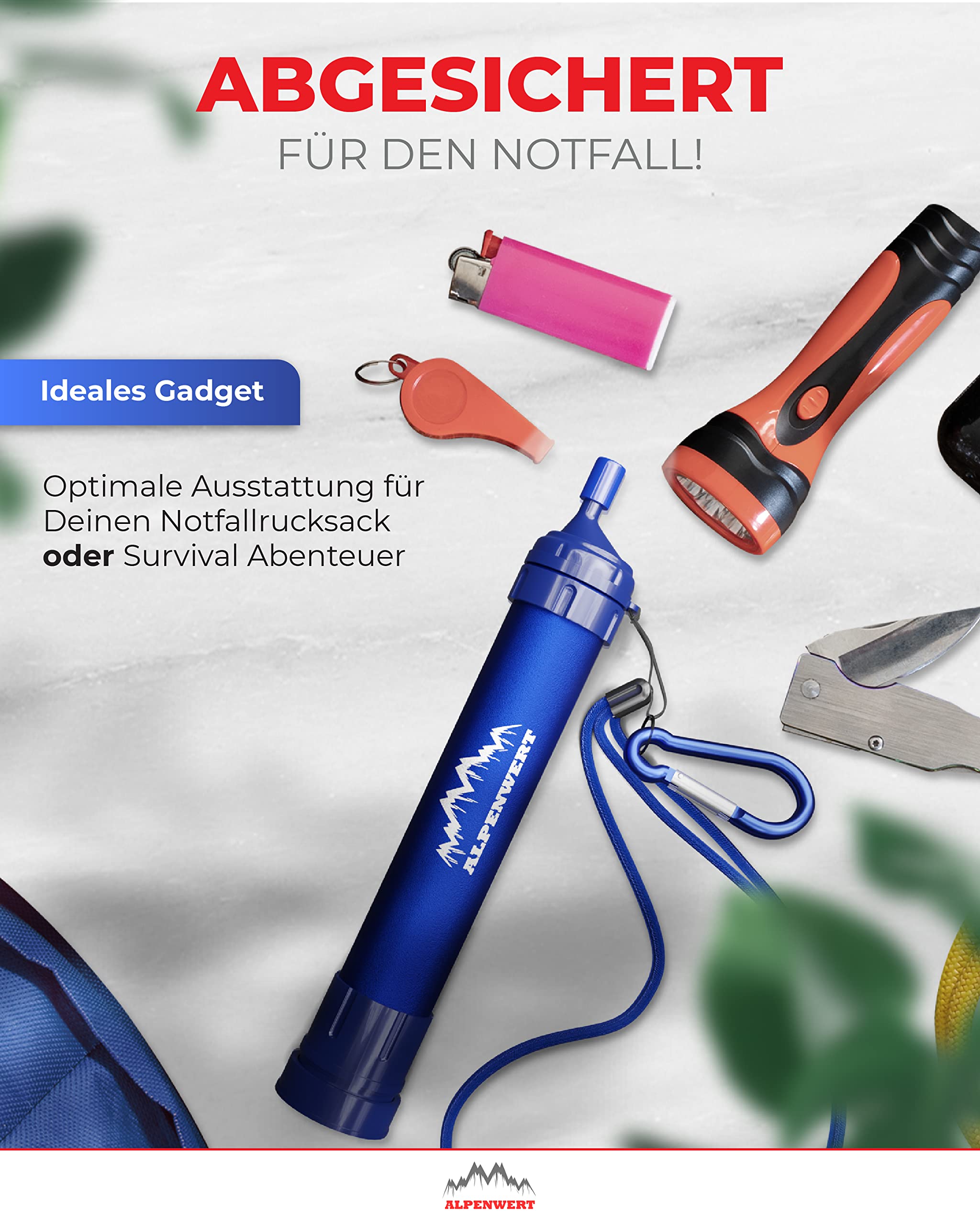 ALPENWERT Wasserfilter Outdoor Doppelpack - Trinkwasserfilter für 4000 Liter gefiltertes Wasser - Trinkwasseraufbereitung die 99,99% aller Keime und Bakterien abtötet