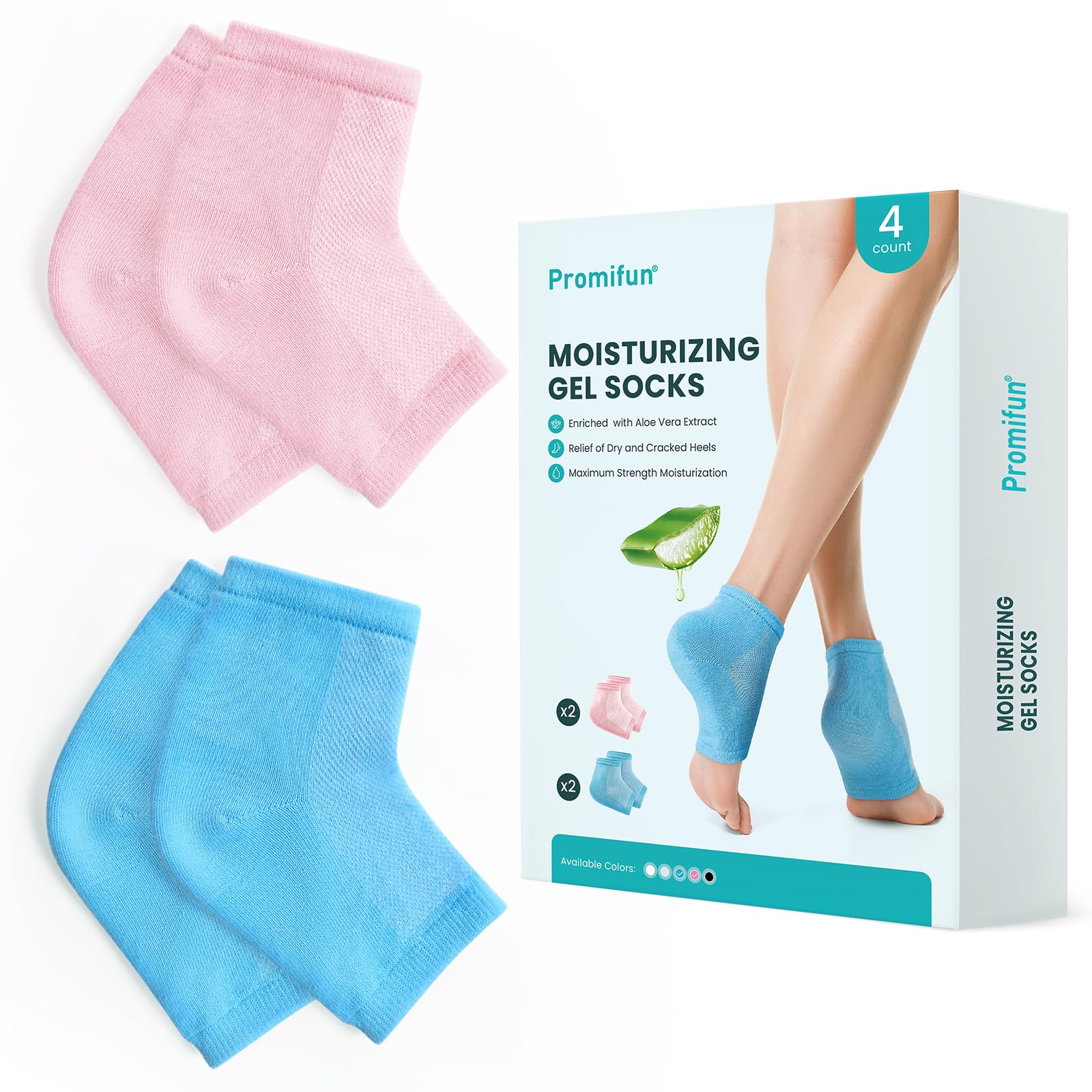 Calcetines hidratantes para el tratamiento de talones agrietados - Promifun 2 pares de calcetines hidratantes para pies secos y agrietados - Reparación de talones agrietados - Calcetines para mujeres