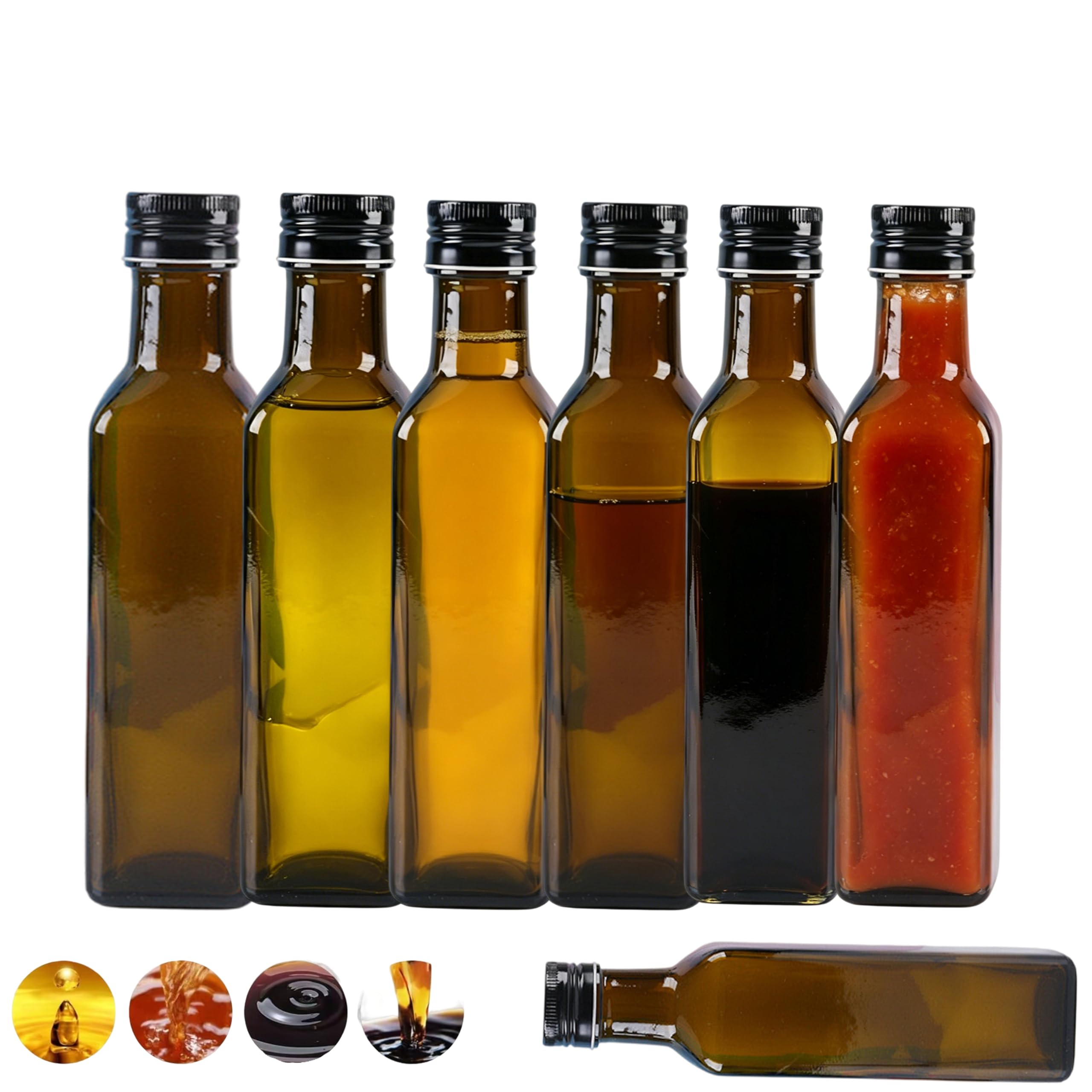 Ksnowqi 6 Stück Ölflasche mit Deckel, 100ml Olivenöl Flasche, Ölspender Glas, Essig Öl Flaschen zum Befüllen, Braune ölflaschen für Picknick, Küche und BBQ Küche, Haushalt & Wohnen