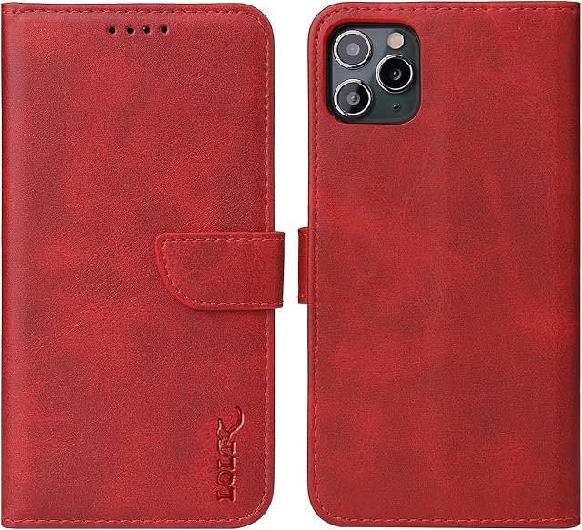 LOLFZ Wallet Case for iPhone 11, Vintage Leather Book Case with Card Holder Kickstand Magnetic Closure Flip Case Cover for iPhone 11 - Red