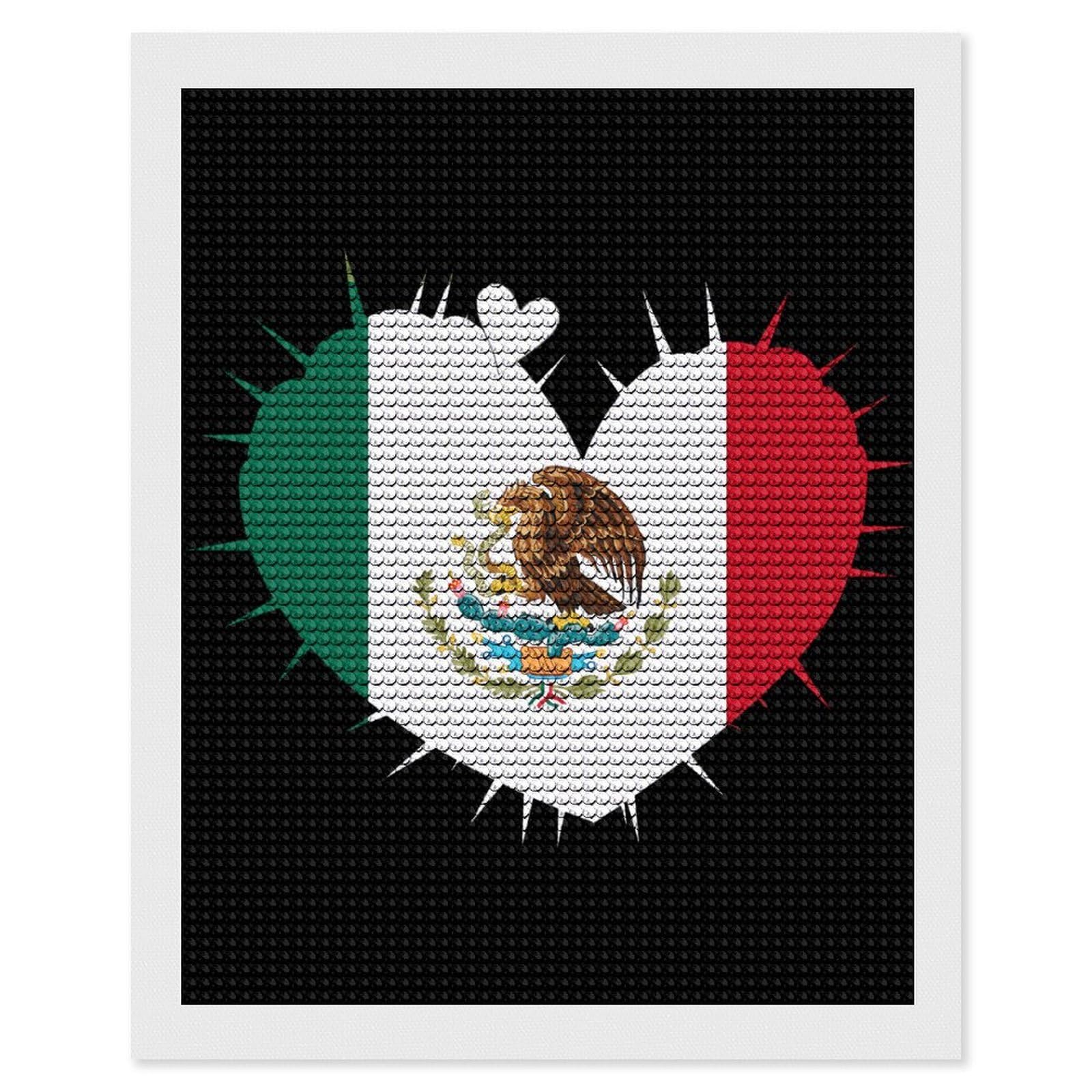 Nclqvjxzkhw Style Mexican Flag Heart Cactus Diamond Art Painting For Adult Round Diamonds Pictures Arts Crafts Home Wall Decor 16"X20"