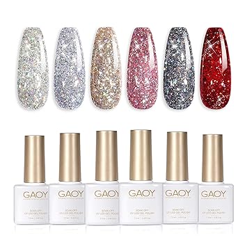 Amazon Com Gaoy Glitter Ruby Gel Nail Polish Set Of 6 Colors Including Sparkly Shiny Red Black Pink Gel Polish Kit Uv Led Soak Off Shellac Nail Polish Home Diy Manicure Nail