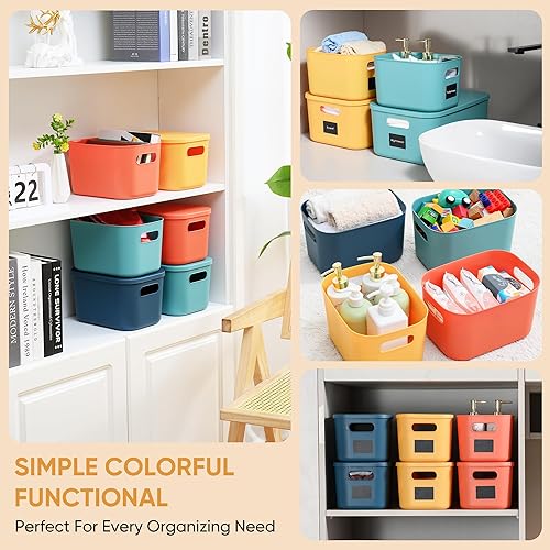 Miniatura 5 de Contenedores de almacenamiento de plástico con tapa, contenedores de almacenamiento apilables para organizar, cestas de almacenamiento decorativas