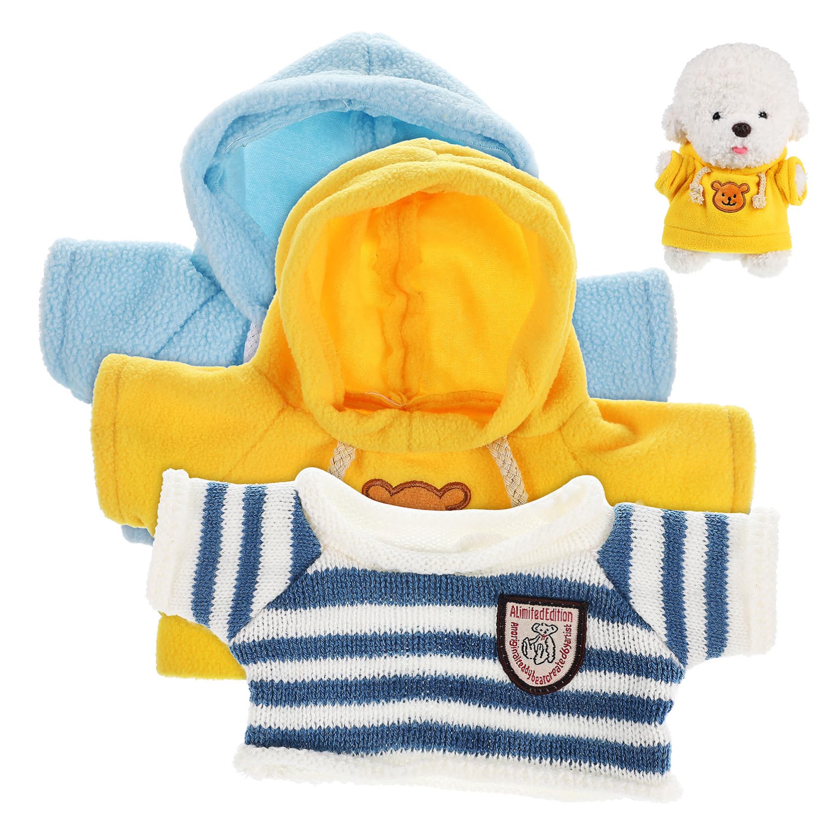 Toddmomy Adorable Tiny Bear Toys Outfits 3pcs Mini Sweater and Hoodie for Plushies Blue Yellow