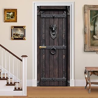 3D Door Decals Stickers Peel Stick Wall Murals Vinyl Wallpaper Self-Adhesive Mural Door Covers Decorative for Furniture Home Decor Wrinkle-Resistant Waterproof