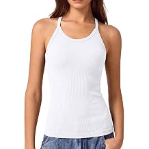 ATTRACO Ribflex Women's Workout Tank Top with Built-in Bra Spaghetti Strap