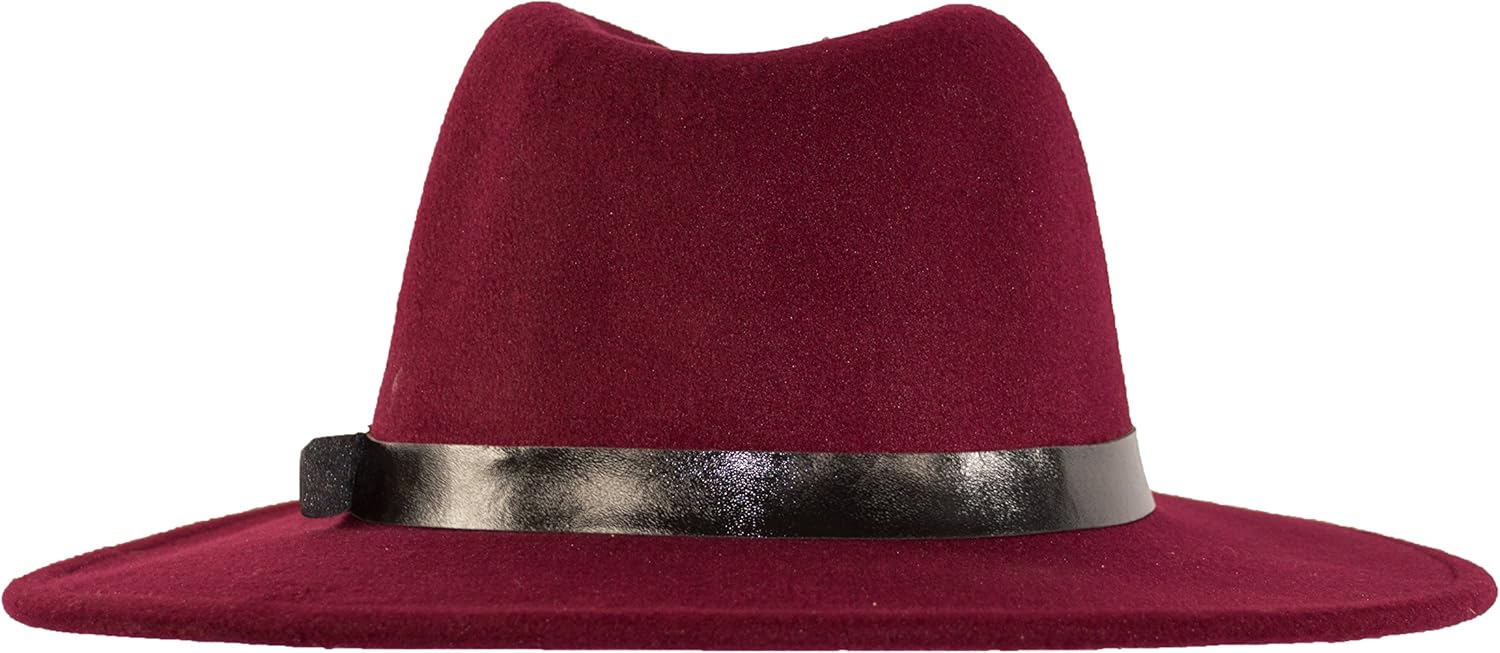 MWS Wide Brimmed Gangster Fedora w/Buckle Hatband, Large Felt Flat Brim Panama Hat