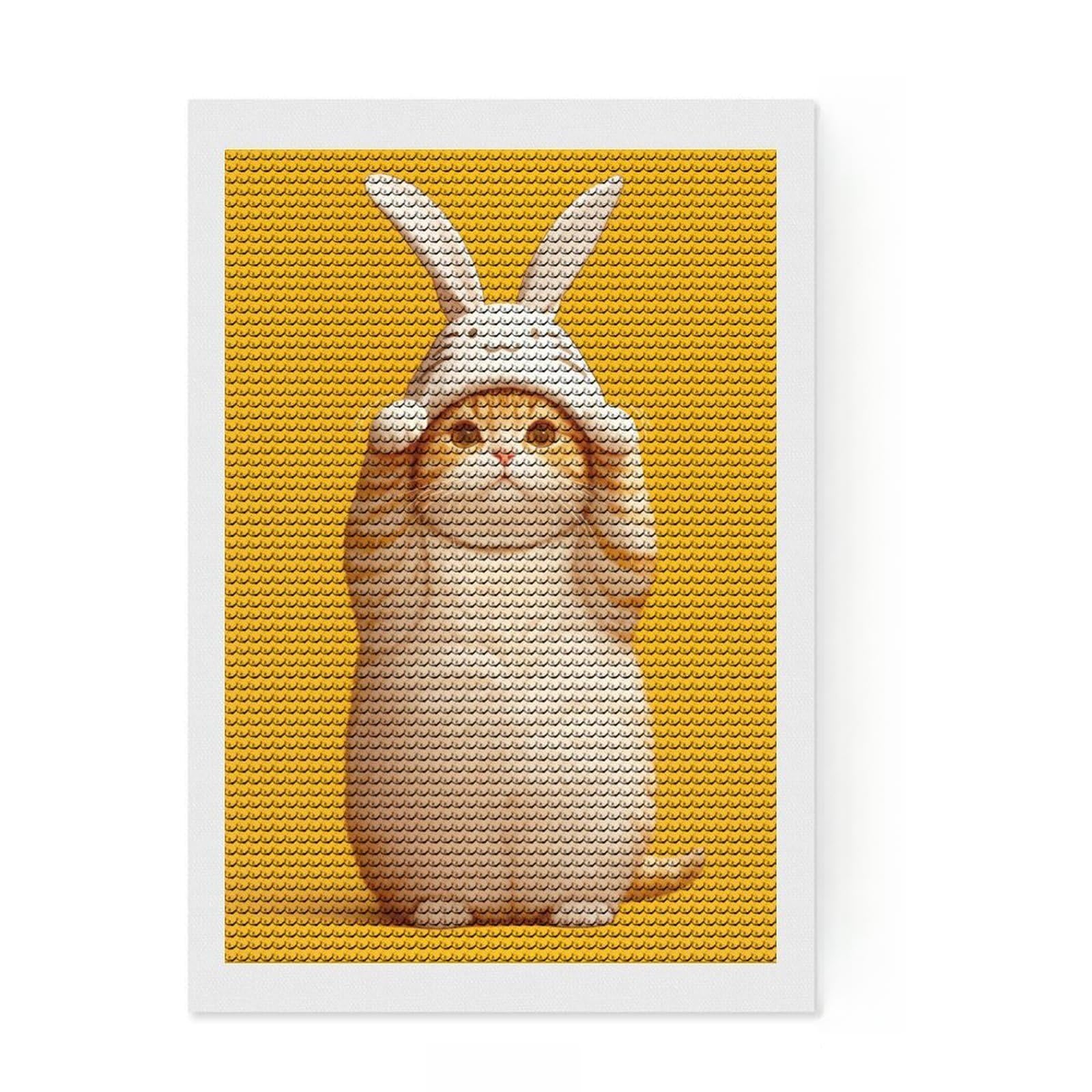 Junmoney Cute Tabby Easter Cat Diamond Painting Set 8"x12", Enjoyable At-Home Hobby, Relaxing DIY Hobby, Modern Decor, Gift Idea, Easy to Enjoy