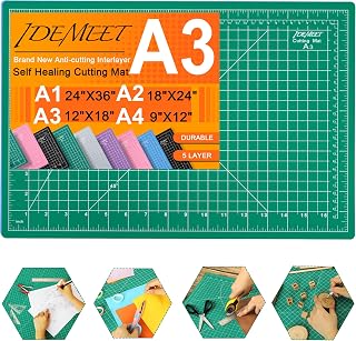 IDEMEET Self-Healing Cutting Mat 18x12 Inch - 5-Ply Density Upgraded Double-Sided Green Rotary Quilting Mat for Sewing Crafts