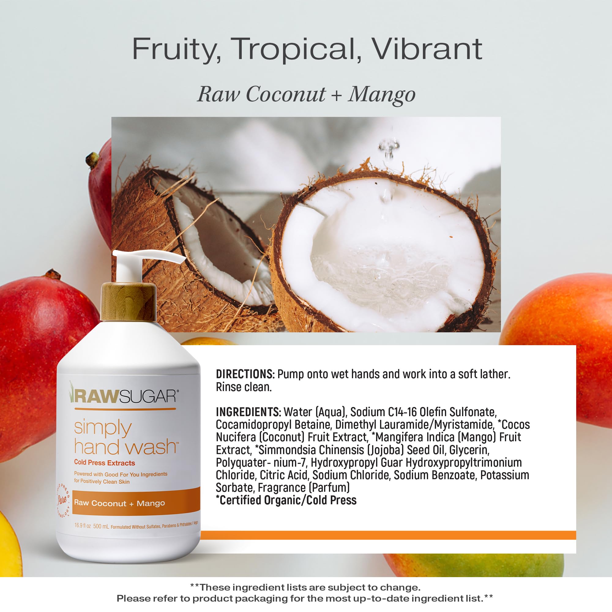 RAW SUGAR Moisture Loving Hand Wash, 16.9 Fl Oz (Pack of 3) Watermelon + Fresh Mint Liquid Hand Soap for Kitchen or Bathroom, Cleanses & Refreshes Hands, Formulated without Sulfates & Parabens