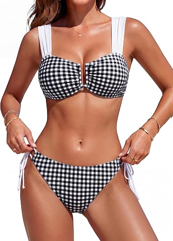 BMJL Womens Bikini Bathing Suit Mid Waisted Two Piece Swimsuits Gingham Tie Back Swim Suits 2026