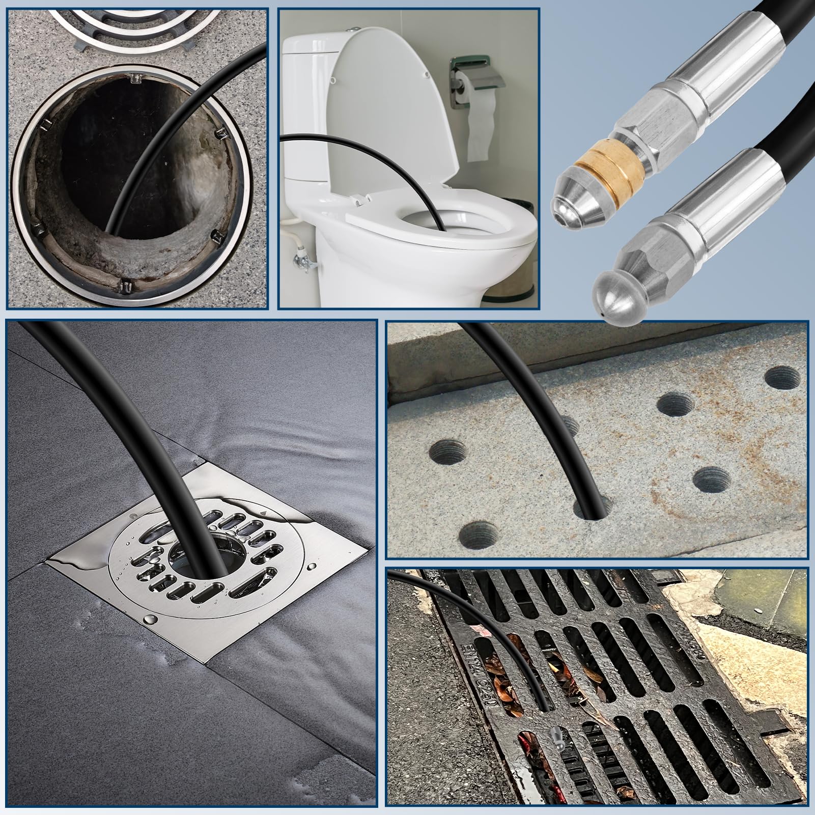 15M Rohrreinigungsschlauch Set,180Bar 60°C,inkl.Düsen starr + rotierend,1 Adapter kompatibel mit K2 K3 K4 K5 K6 K7 Hochdruckreiniger Universal Rohrreinigungsset