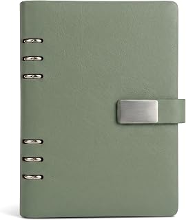 A5 Refillable 6-Ring Binder Notebook, Faux Leather Hardcover, 200 Pages | 80gsm Smooth Writing Paper, Magnetic Closure, Flexible Cut-Out Spine, Ideal for Business, Study, and Daily Notes, 5.83x8.27"