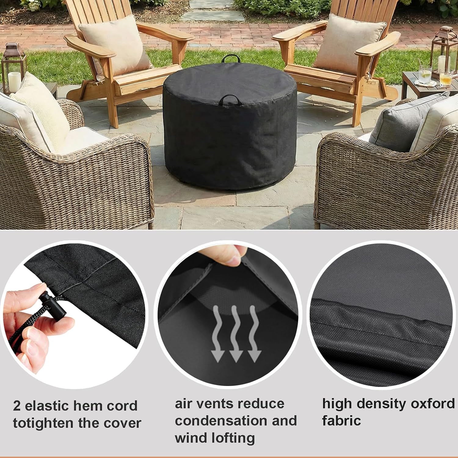 SheeChung Fire Pit Cover for Solo Stove Bonfire 22"D x 16"H Outdoor Smokeless Firepit-Round Waterproof 600D Polyester Shelter,Air Vents,Anti-UV&Tear Resistant-Fits 19-22 inch Gas Fire Pits/Table Black