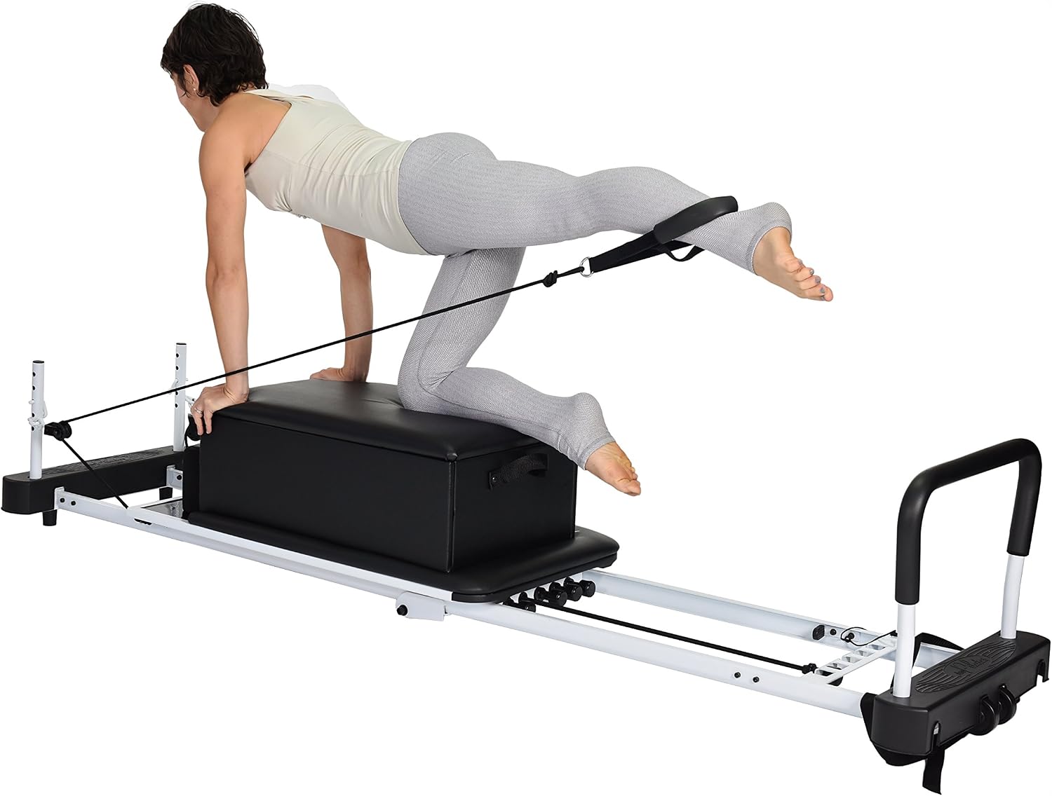AeroPilates Box & Pole | Reformer Accessory for Exercises That Advance Range of Motion, Flexibility & Strength | Strap and Workout DVD Included