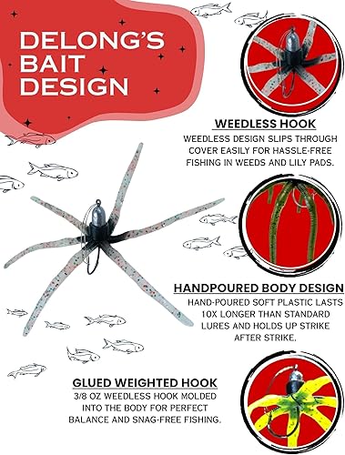 Miniatura 2 de Delong Lures - Los Señuelos de Pesca Squirm - Kit Definitivo de Pesca de Lubina - Jigs con Peso para Agua Dulce y Salada, Señuelos Swimbait Grandes