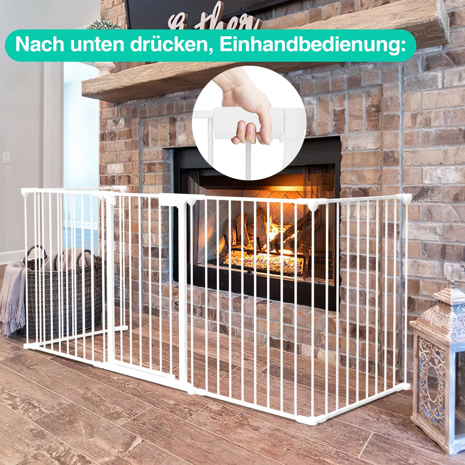 Rejilla de protección para chimenea con puerta de metal, 310 cm, rejilla de seguridad plegable con mecanismo de apertura a presión, rejilla de protección para seguridad infantil, 5 piezas