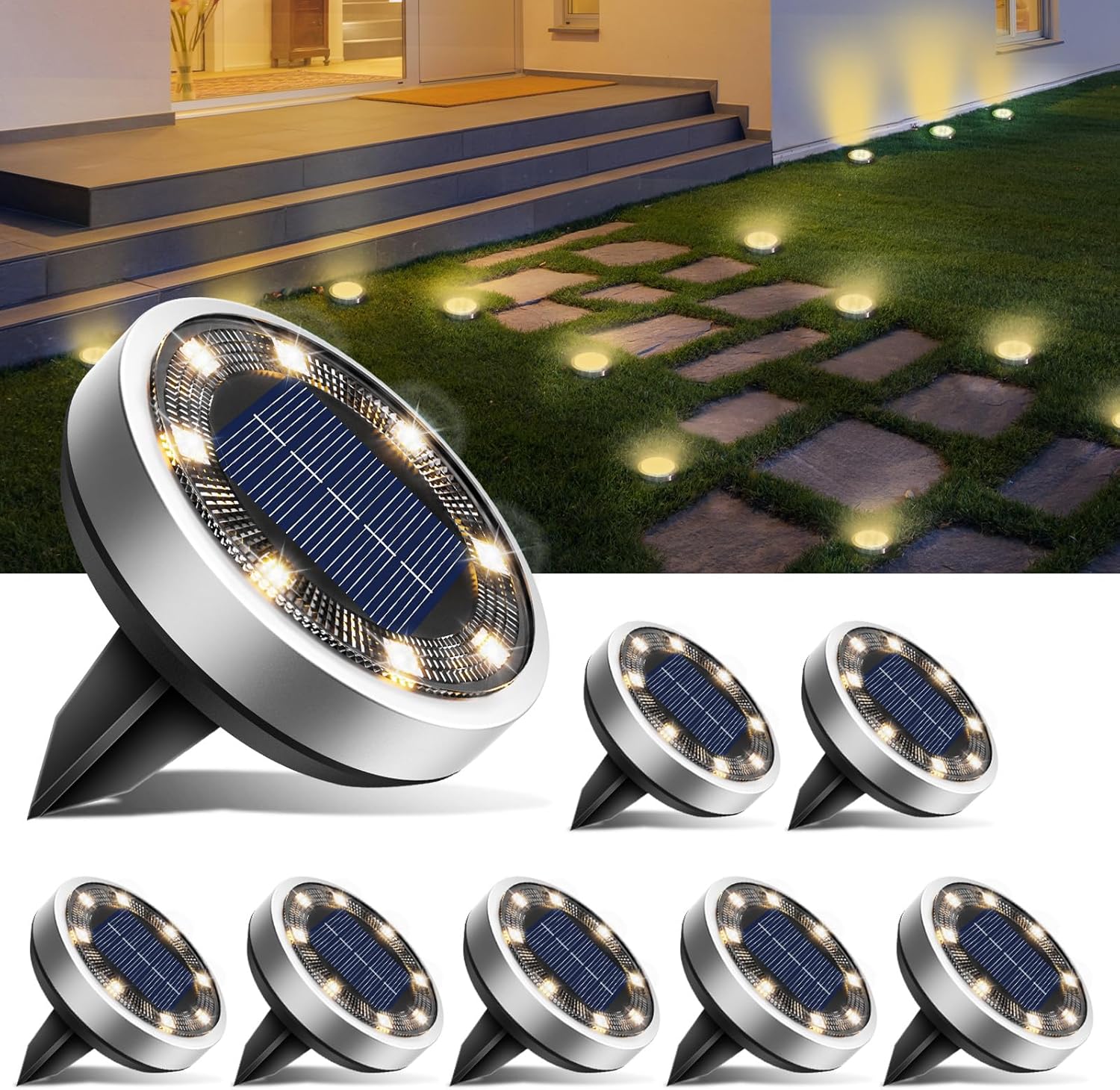 Paquete de 8 luces solares LED btfarm para jardín