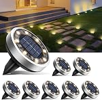 btfarm Solar Ground Lights, 16 Pack 8LED Solar Lights Outdoor Waterproof Garden, Pathway Lights Solar Powered in-Ground Lights, Disk Lights Landscape Lighting for Lawn Patio Yard Driveway, Warm White