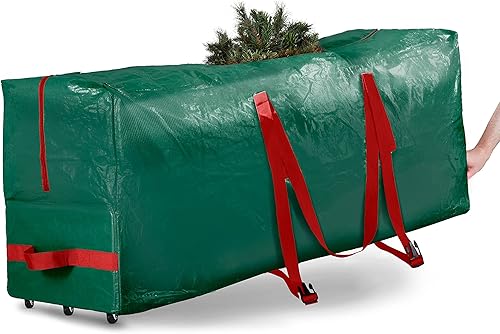 Bolsa grande con ruedas para guardar árbol de Navidad Le caben árboles artificiales desarmados Asas y ruedas duraderas para cargarla y moverla