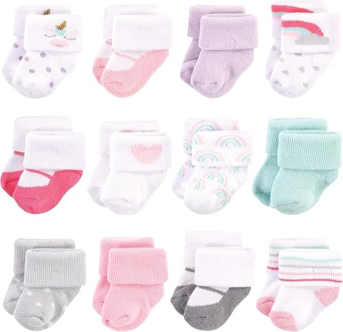 Hudson Baby - Calcetines de algodón para recién nacidos y Terry para bebé niña