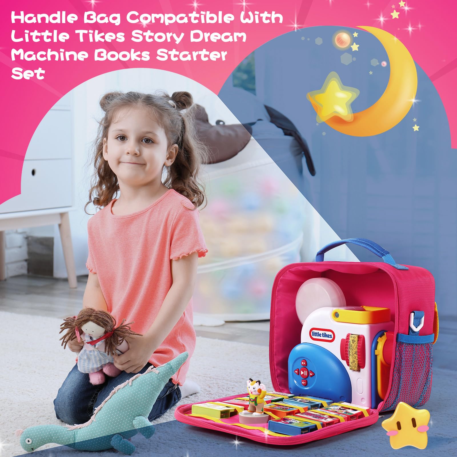 OCXLLEATLY Storage Case for Little Tikes Story Dream Machine Books Starter Set, Toys Storage Holder Travel Case for Many Story Collection, Storytime/Little Golden Book Accessories (Pink)