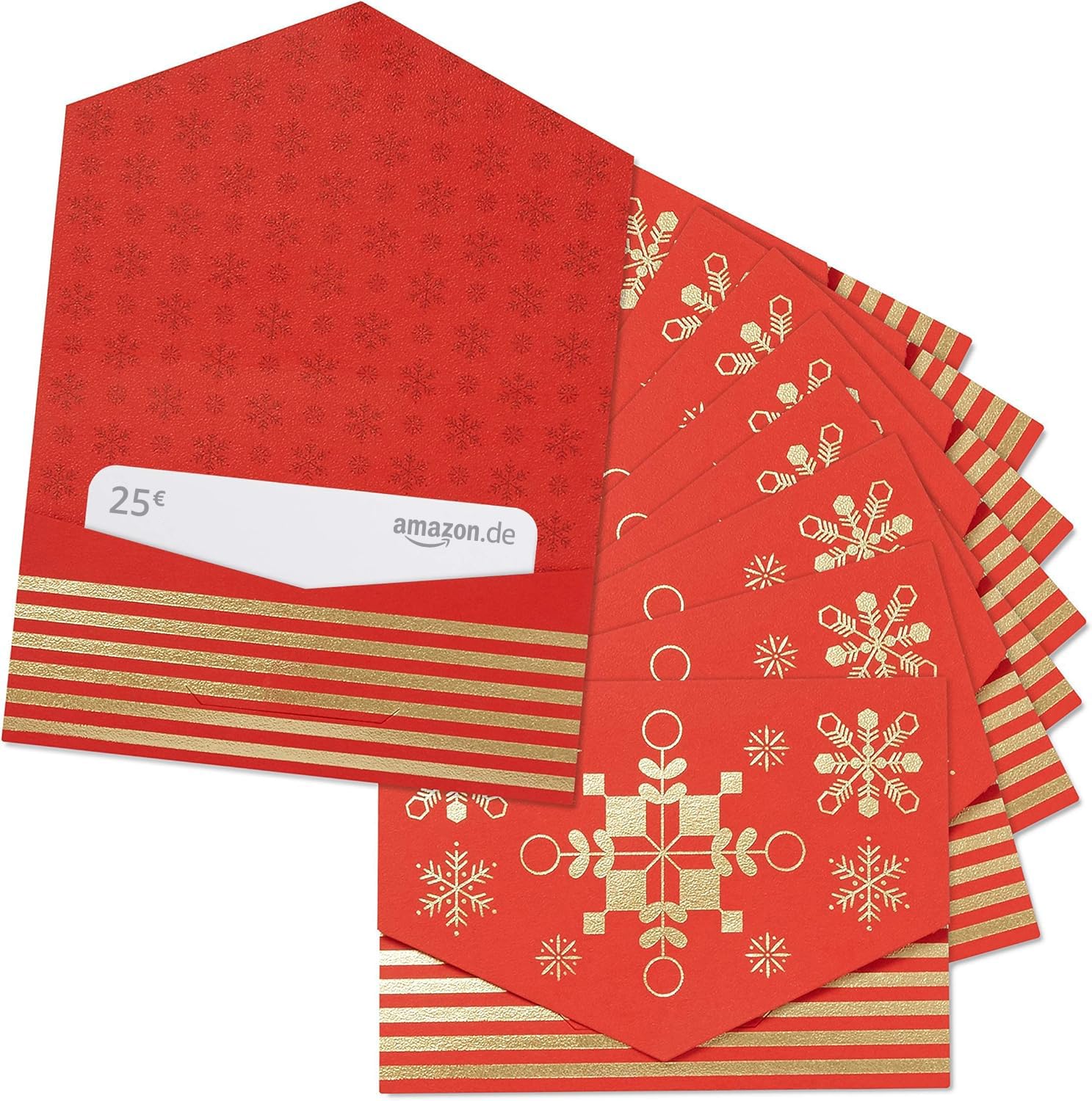 Amazon.de 25€ Gutschein im 10er Multi-Pack (Geschenkkuvert Rot und Gold)
