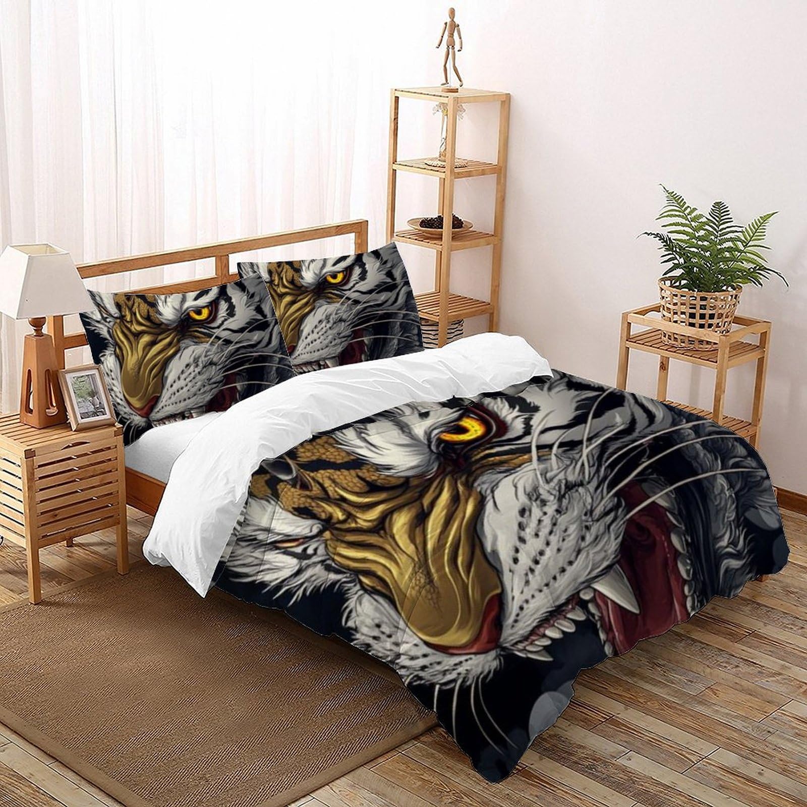 Housse de couette tigre 260x220 cm animaux sauvage imprimé 3D avec fermeture éclair pour lit géant
