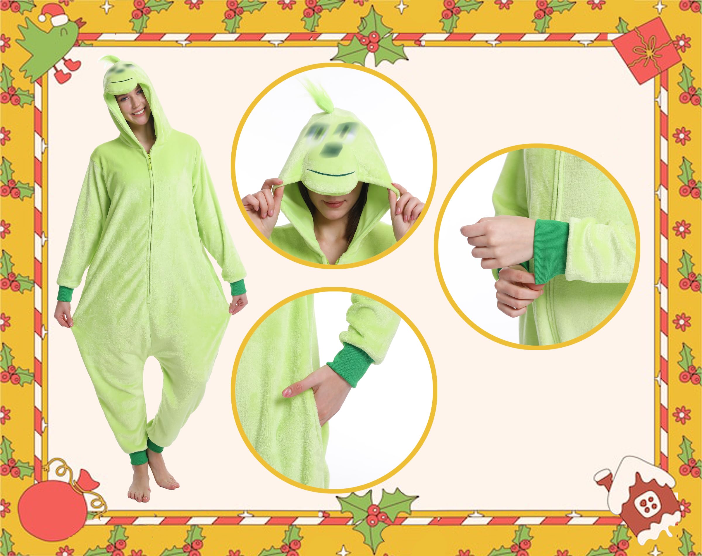dressfan Navideño Verde Monstruo de Disfraz,Navideño Monstruo Pijama,Disfraz de Cosplay Halloween Carnaval Pijamas para Unisexo Adultos y Adolescentes