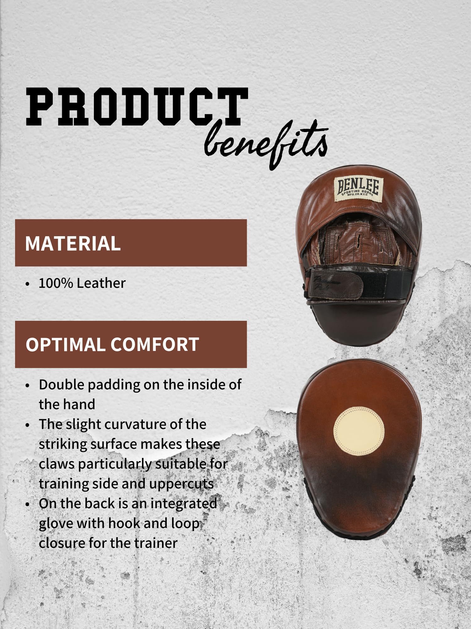 BENLEE Rocky Marciano Premium Pad Manoplas, Adultos Unisex, Marrón/Negro/Beige