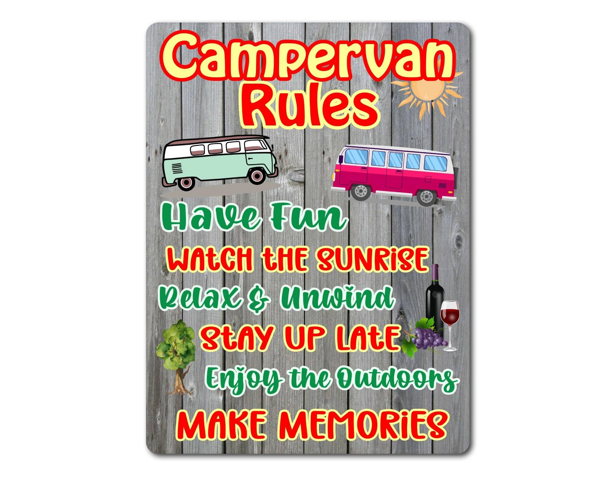 Decalarama Multicolor Campervan Metal Sign Gift – Campervan Rules - Have Fun Make Memories – Family Cute Fun Holiday Novelty Aluminium Present