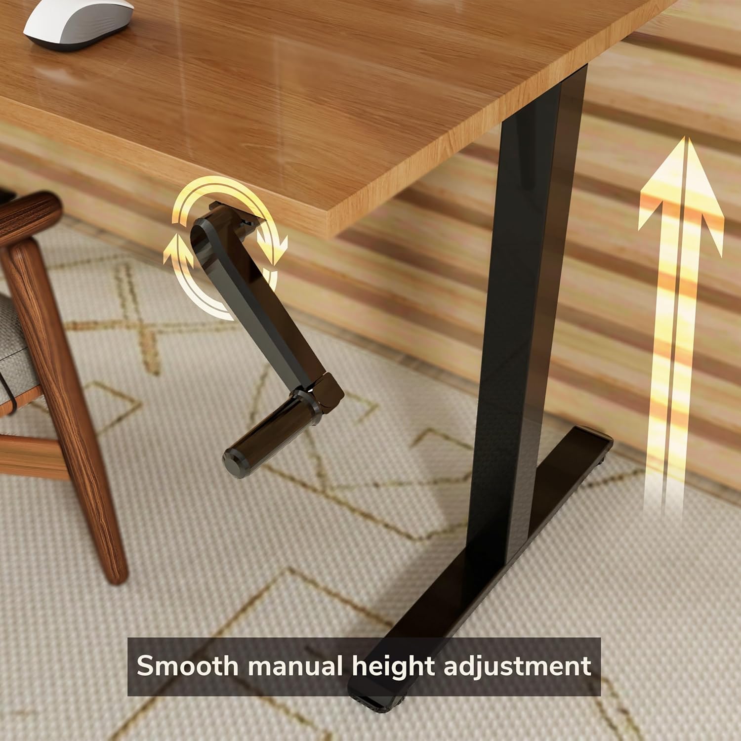 Mount-It! Manual Standing Desk Frame with Hand Crank, Adjustable Height Sit-Stand Desk Base for 48–72 Inch Tops, 132 lb Capacity, Power-Free Ergonomic Frame, Black (Frame Only)