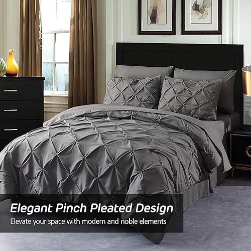Miniatura 2 de Juego de cama en una bolsa  Juego de 8 piezas de edredón plisado, juego de edredón alternativo de microfibra Pintuck