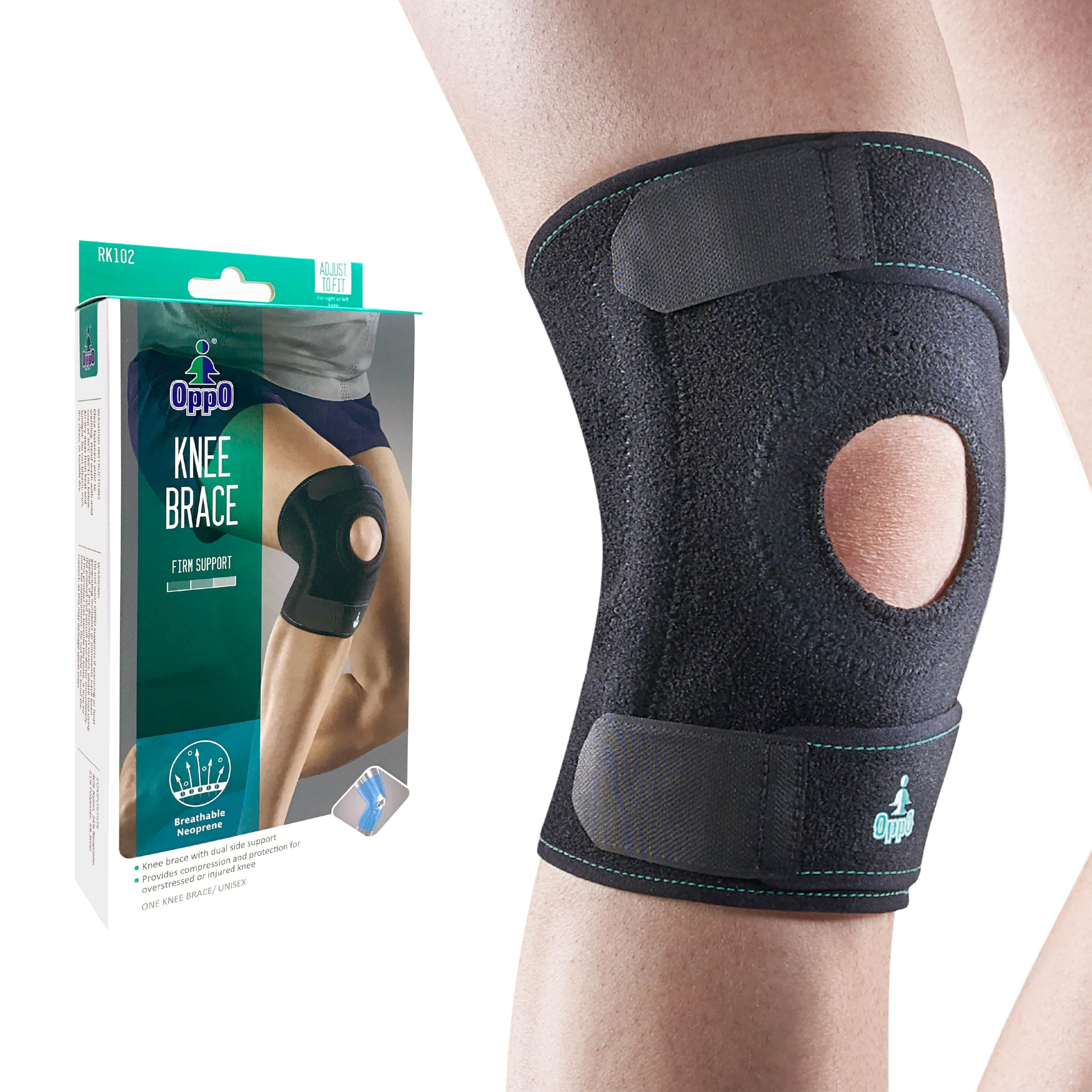 RK102 Adjustable Knee Brace with Stays – Breathable Neoprene Support for Knee Injury Recovery & Arthritis Pain Relief – For Running, Hiking, Workout, Tennis – One Size for Men & Women (1 Pack)