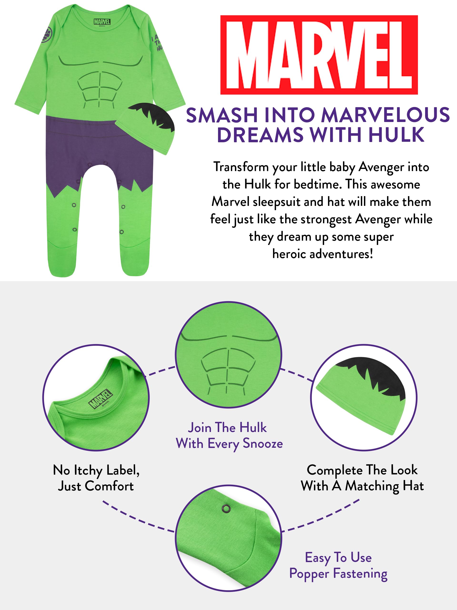 Marvel Incredible Hulk Śpiochy I Czapka Dla Dzieci | Avengers Śpioszki Dla Niemowląt
