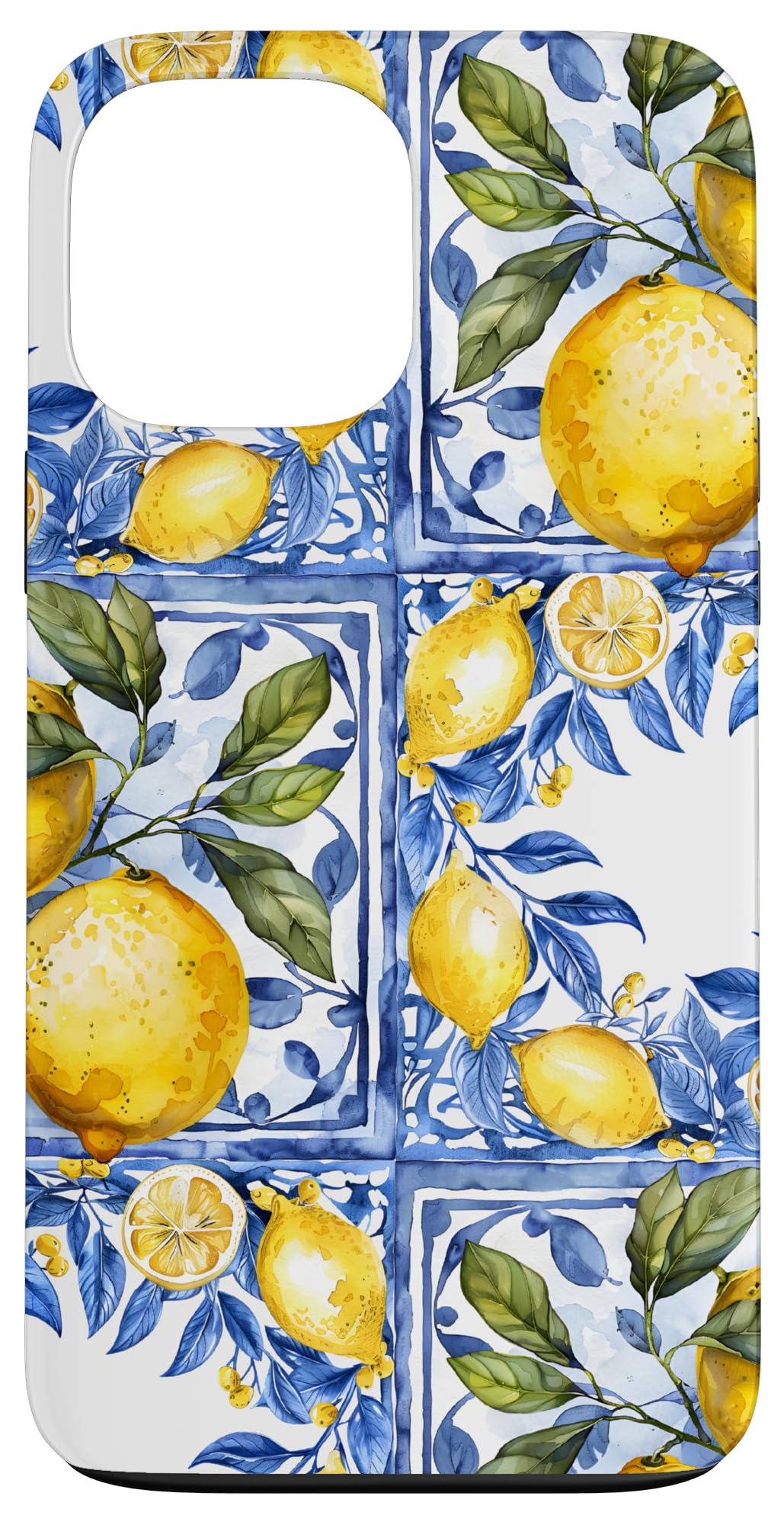 Lemon Italian Blue Tiles Pattern Portugal Morocco azulejo Case for iPhone 13 Pro Max