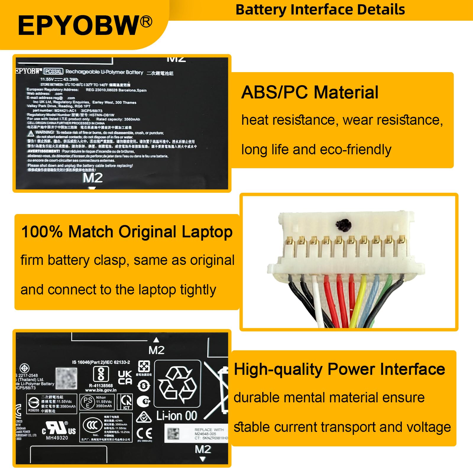 Amazon.com: EPYOBW PC03XL Battery 43.3Wh HSTNN-OB1W M24421-271