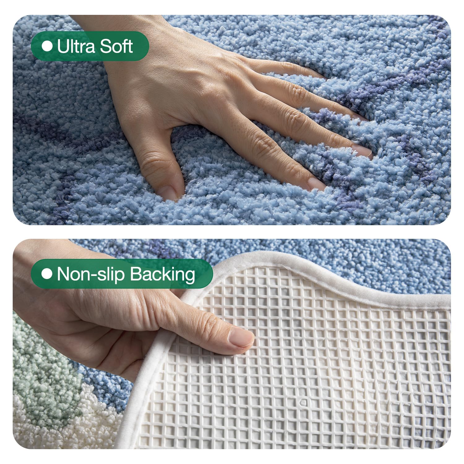 LUMI Niedliche Tier-Badezimmerteppiche, saugfähige Plüsch-Badematten für Badezimmer, rutschfeste Unterseite, waschbar, ideal für Dusche, Waschbecken, Badewanne, Raumdekoration, 51 x 84 cm, blaue