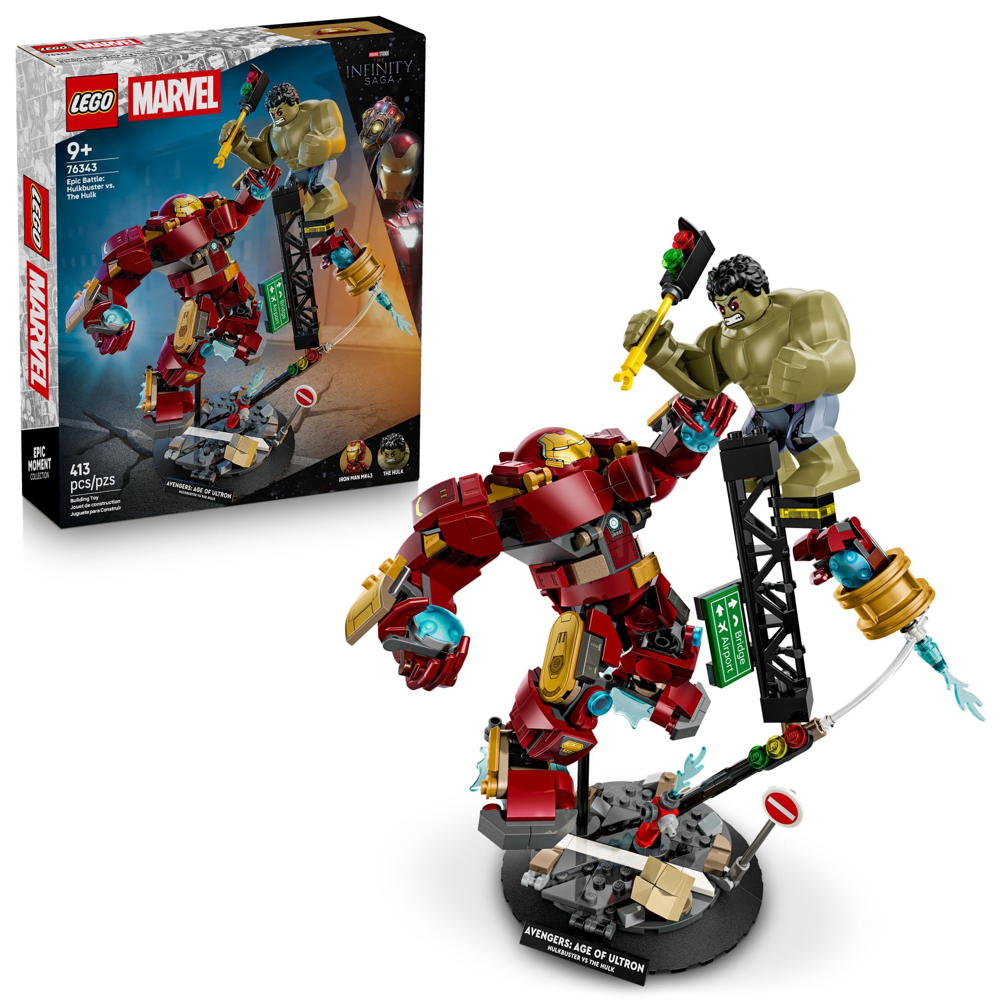 Marvel Epic Battle: Hulkbuster vs. The Hulk Building Toy for Boys & Girls - Avengers: Age of Ultron Display & Play Set W/2 Minifigures for Kids, Ages 9+ - Gift Idea for Birthdays - 76343