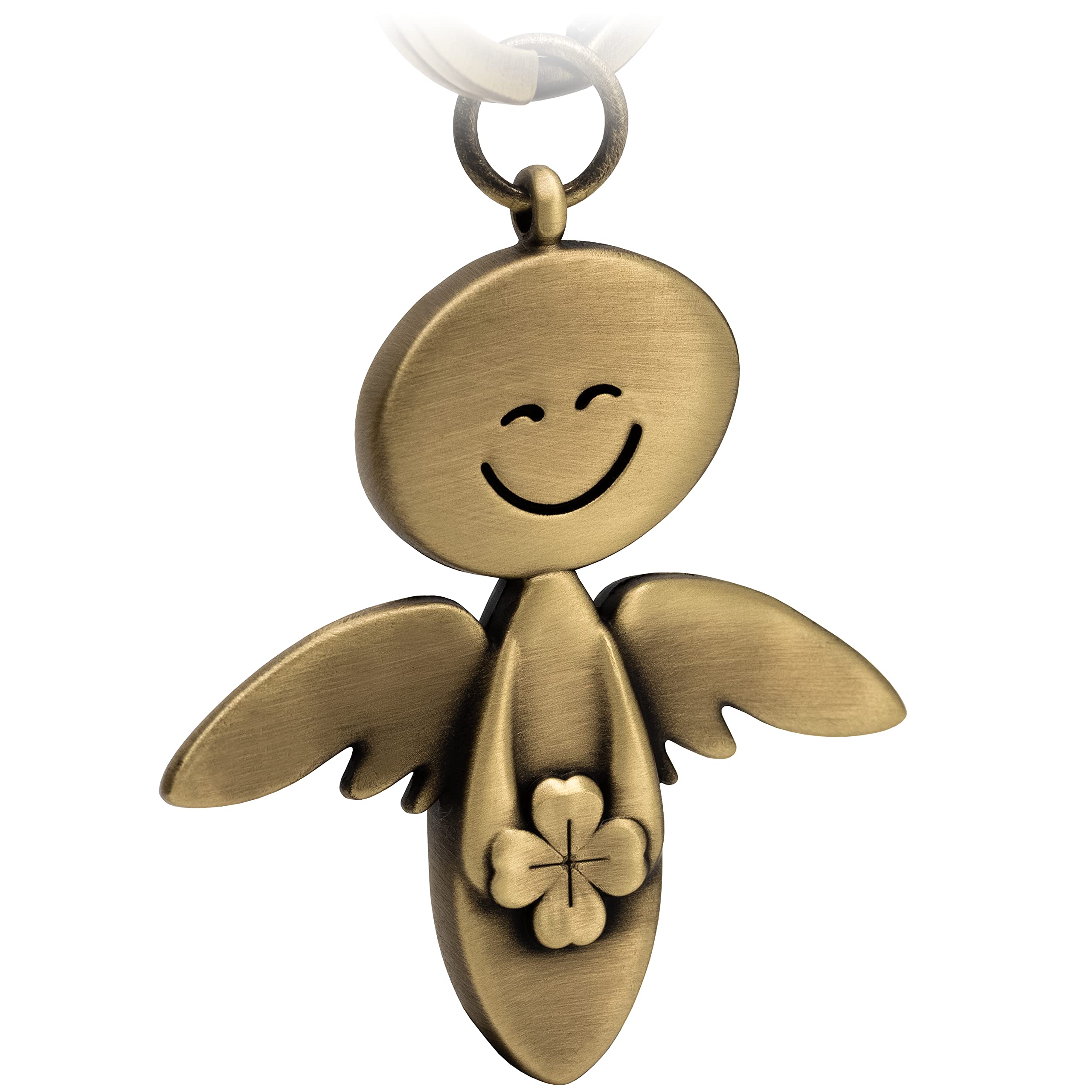 BelleVive Portachiavi Angelo Custode Portafortuna Ciondolo Angelo con Cuori e Quadrifoglio per Esami o Auto Adatto Come Regalo per Donna Amica Collega Vintage