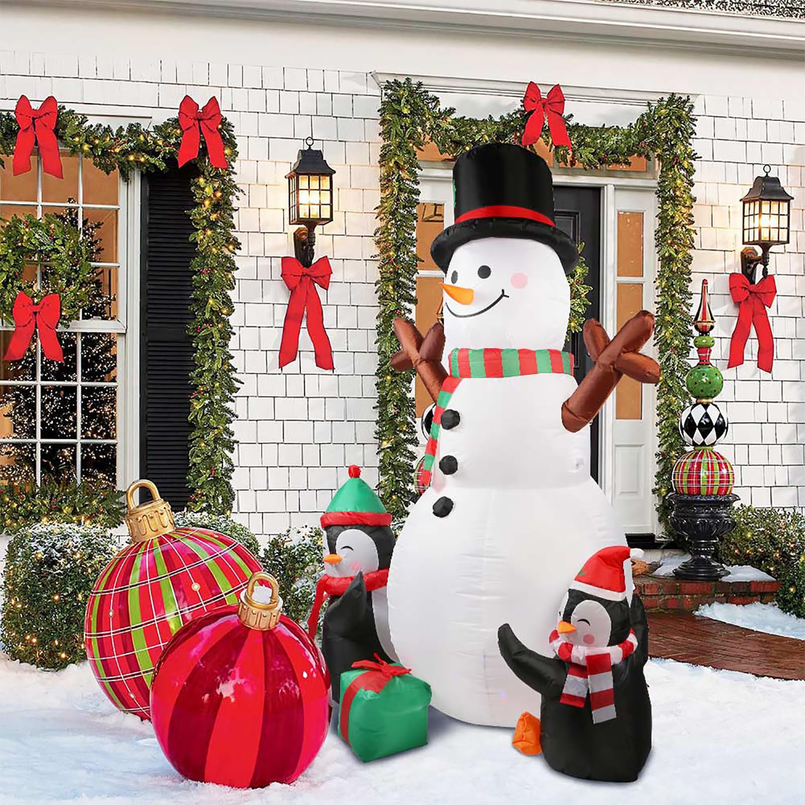Decoraciones Inflables Navideñas De Pingüino Muñeco De Nieve De 6 Pies con Luces LED Giratorias, Adornos Inflables Modelo Navideños, para Decoración Navideña En Interiores Y Exteriores