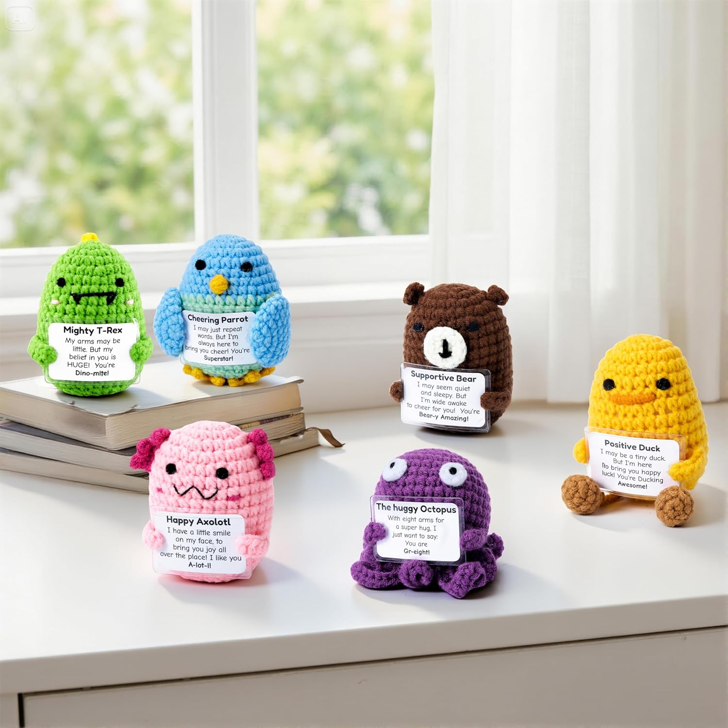JOYIN 6 Pcs Crochet Positive Animals with Positive Messages, Emotional Support Stuffed Animal Bulk, Cute Crochet Plushies for Graduation Gift, Employee Appreciation, Anxiety Relief & Mental Health - Image 9