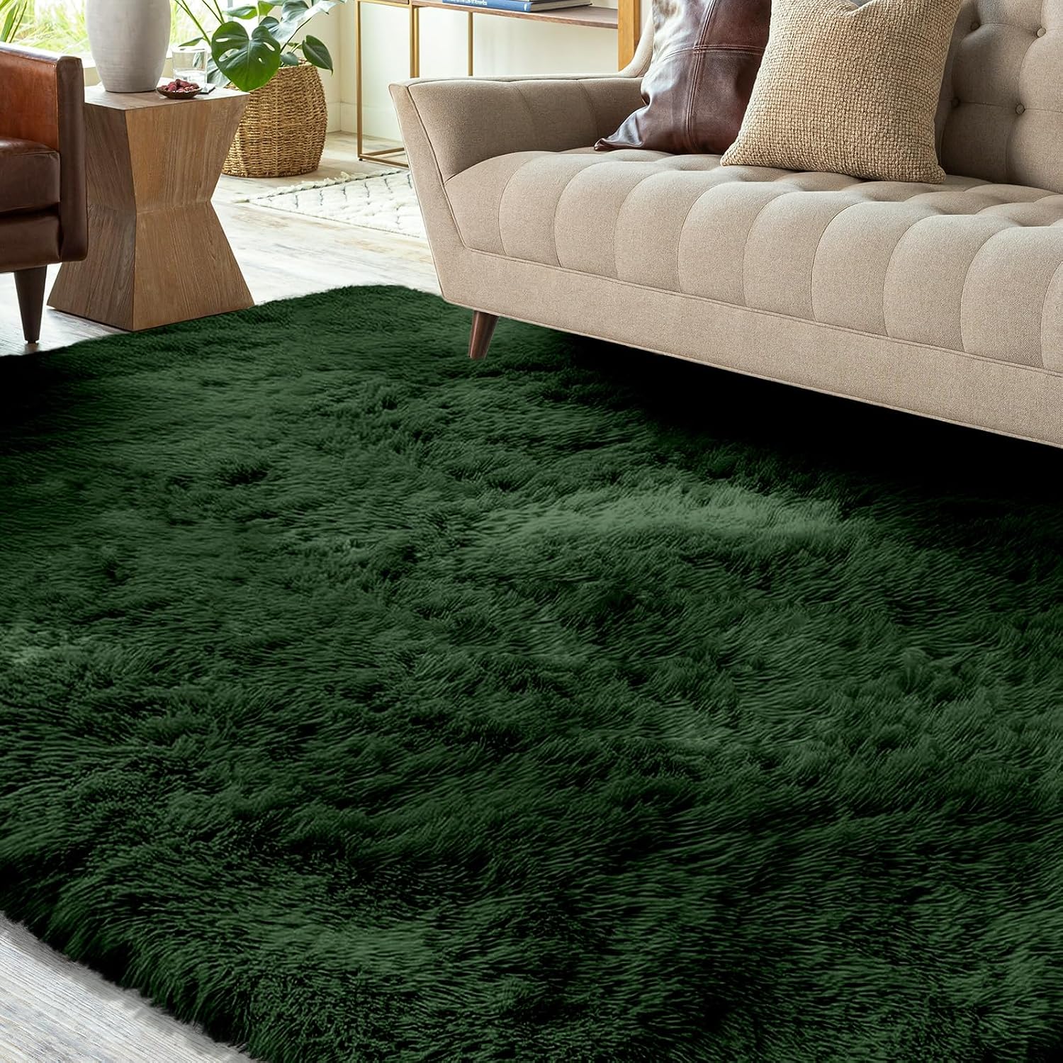 XSIVOD Large Fluffy Non-slip Shaggy Rugs Living Room, 160x230cm, Dark Green
