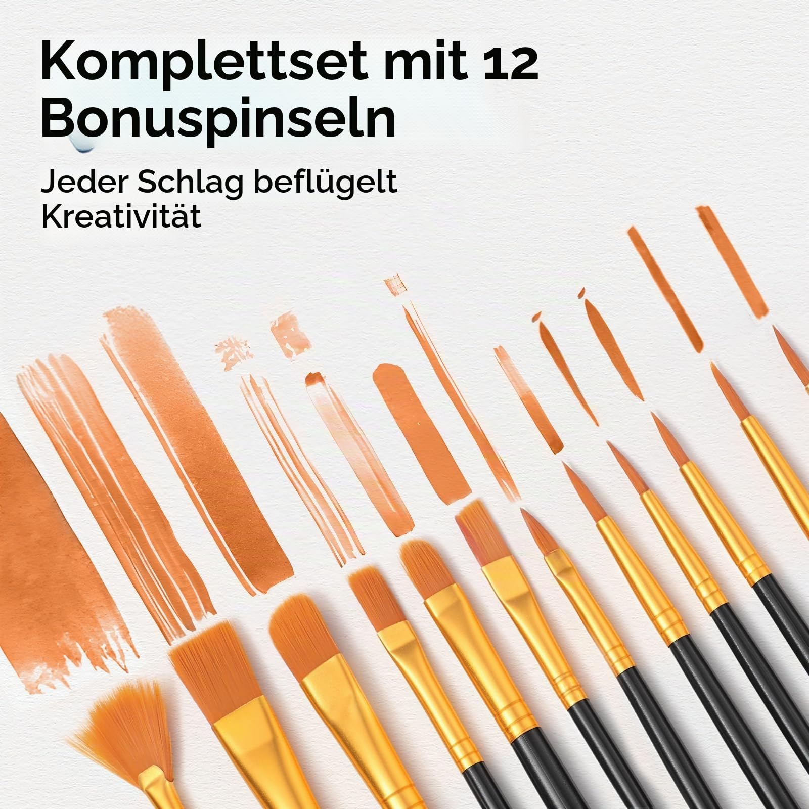 Acrylfarben Set, 24 Farben x 60 ml + 12 Pinsel, Acrylic Paint Set, Künstlerbedarf für Leinwand, Holz, Keramik, Stoffe, ungiftige Reiche Pigmente Acrylfarbe für Anfänger, Studenten, Profis, Künstler