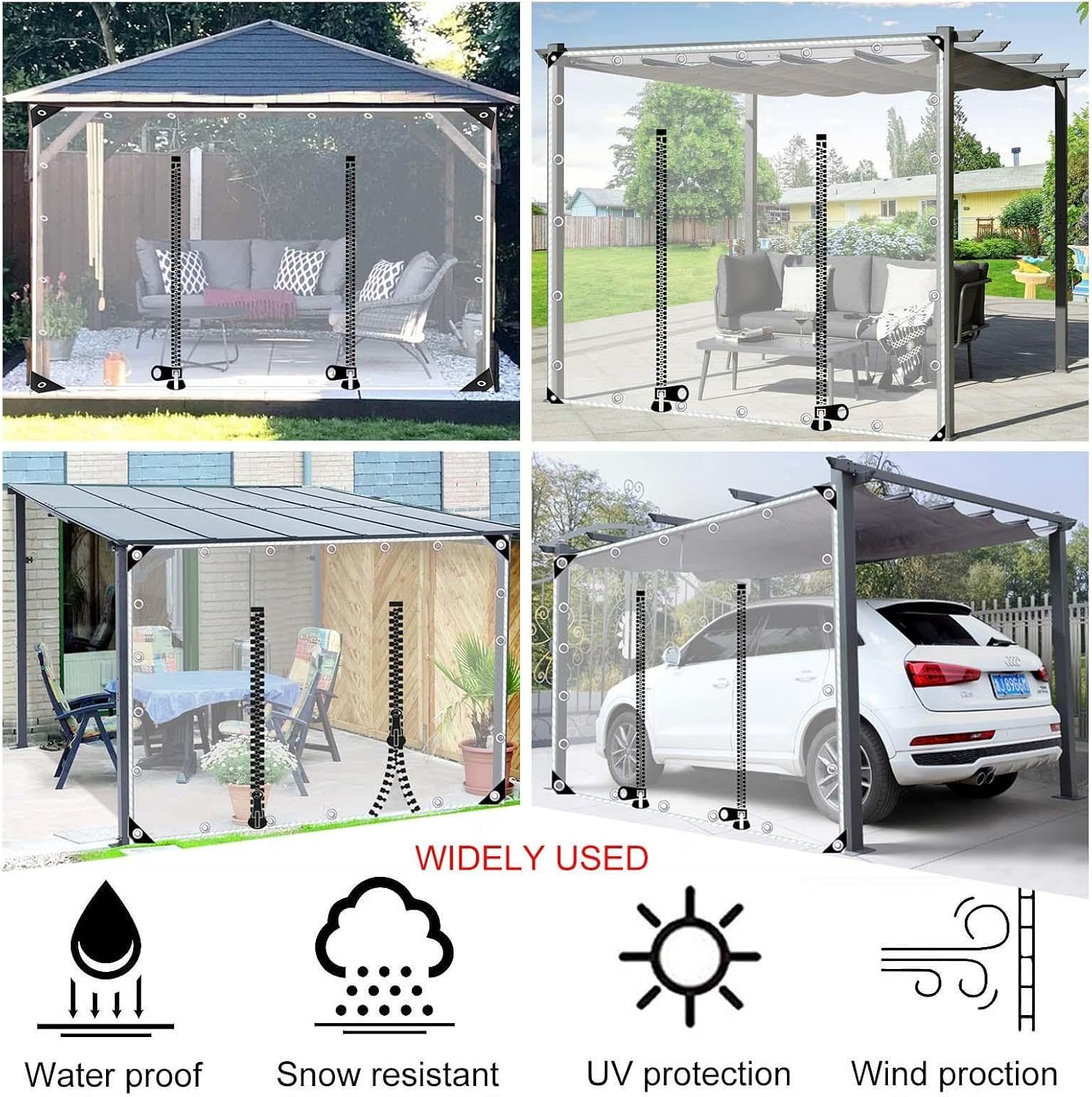 Outdoor Clear Tarp Curtains,Waterproof Transparent Pergola Gazebo Tarpaulin Side Panels,Partition Curtains With Zipper Door,Weatherproof Pvc Tarpaulin Cover With Grommets,L×H-1.2*3m(3.9*9.8ft)