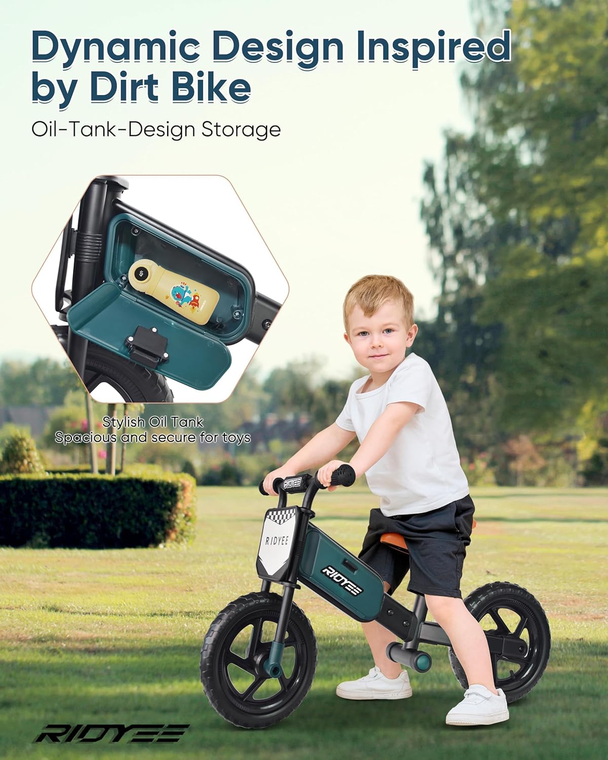 RIDYEE Toddler Balance Bike 2 Year Old, Kids Balance Bike for 2 to 5 Year with Tool-Free Adjustment, Limited Steering, Footrest, Custom Name Plate with Stickers, Gift Bike for 2-3 Boys GreenSport